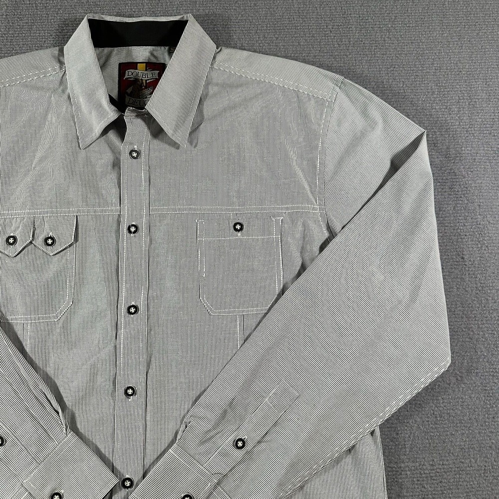 Double‎ Deuce Mens Long Sleeve Button Up Black Striped Collar Shirt XL